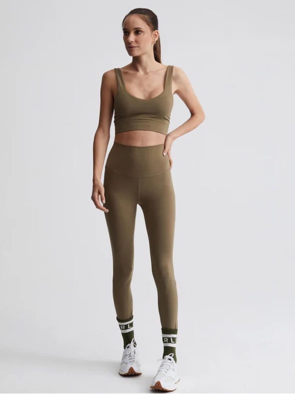Varley Olive Dusty Green High Rise Always Super High 25” Leggings Yoga Large NWT